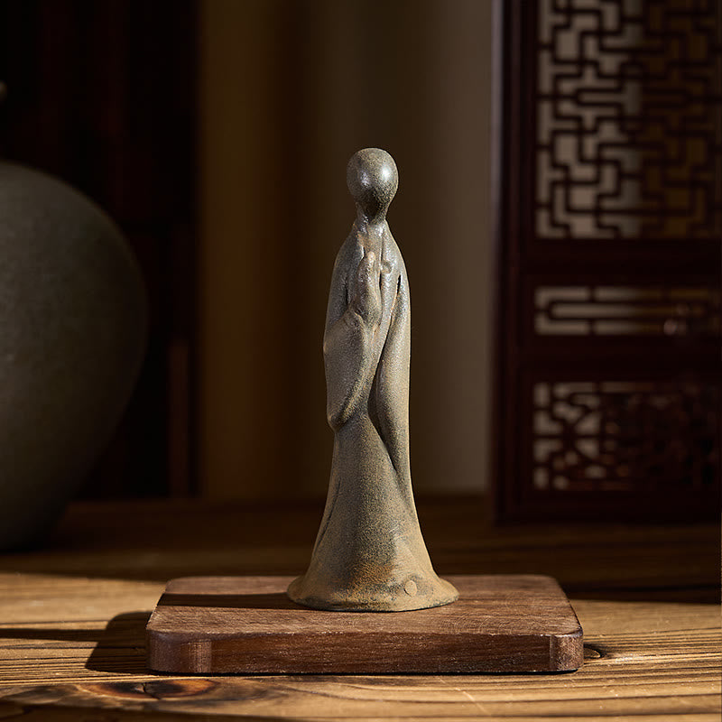 Buddha Stones Handmade Standing Formless Buddha Iron Powder Rust Cast Resin Statue Decoration - image 3