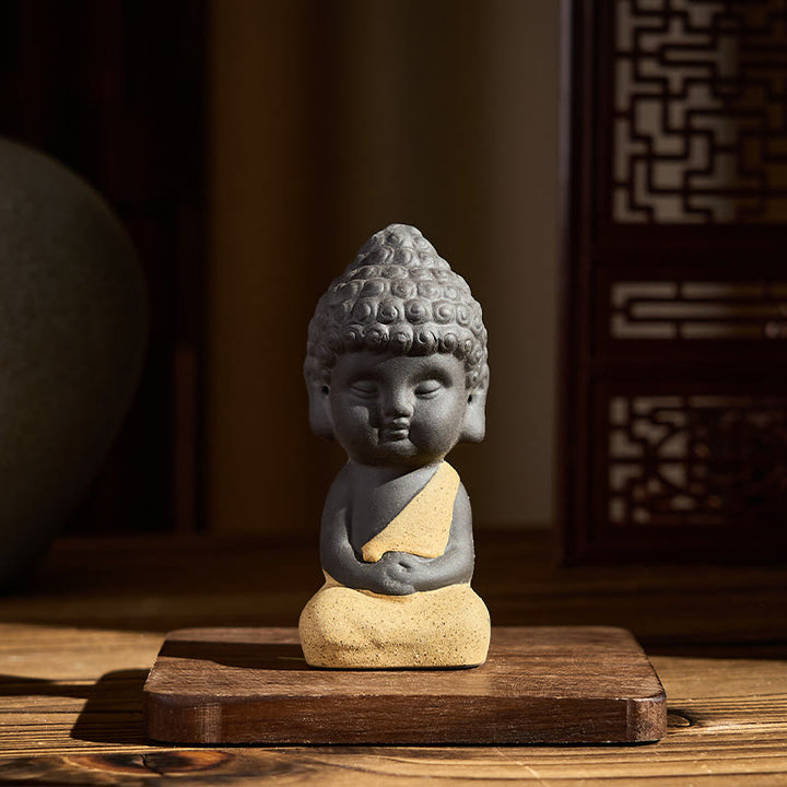Buddha Stones Tathagata Buddha Symbol Design Purple Clay Serenity Desk Decoration - Yellow Buddha 4*4*8.5 cm - image 3