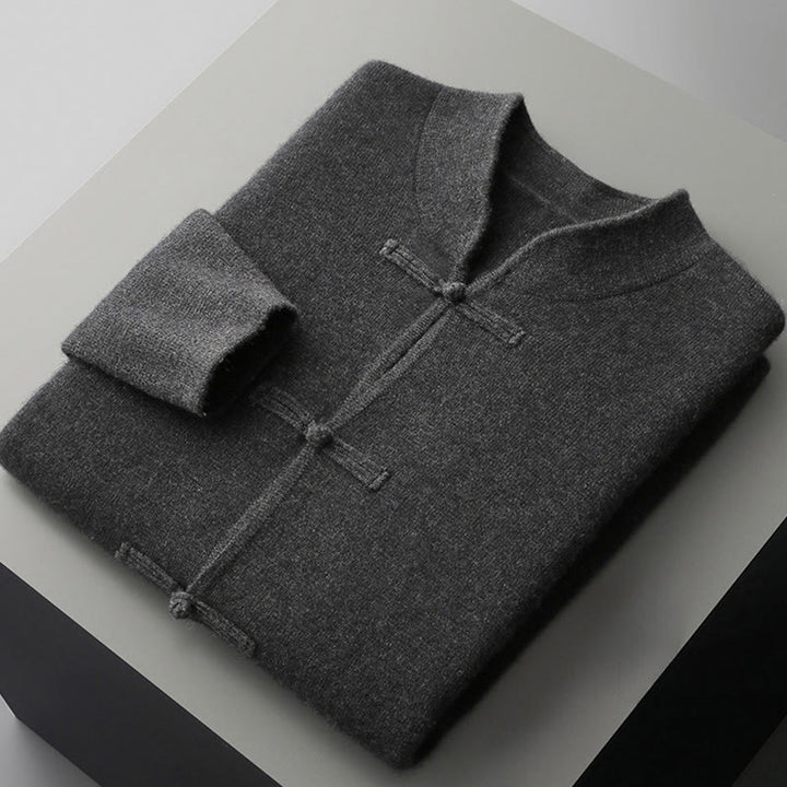 Buddha Stones Winter Solid Color Chinese Frog-Button Men's Wool Long Sleeve Sweater - image 17