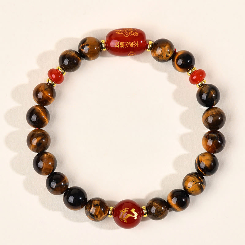 Buddha Stones 12 Chinese Zodiac Natural Tiger Eye Red Agate Protection Bracelet - 8mm(Wrist Circumference 14-16cm) - Dragon - image 11