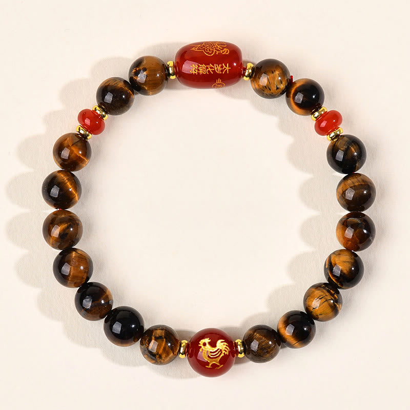 Buddha Stones 12 Chinese Zodiac Natural Tiger Eye Red Agate Protection Bracelet - 8mm(Wrist Circumference 14-16cm) - Rooster - image 17