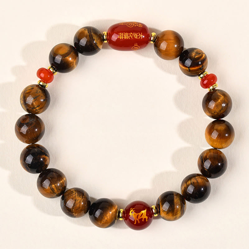 Buddha Stones 12 Chinese Zodiac Natural Tiger Eye Red Agate Protection Bracelet - 10mm(Wrist Circumference 16-17cm) - Goat - image 28