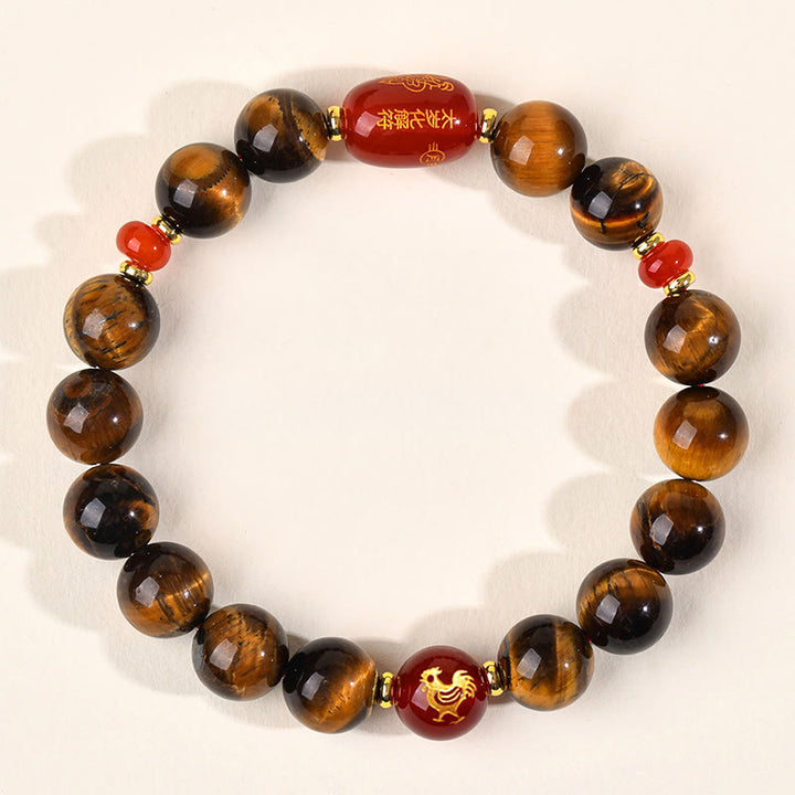 Buddha Stones 12 Chinese Zodiac Natural Tiger Eye Red Agate Protection Bracelet - 10mm(Wrist Circumference 16-17cm) - Rooster - image 30