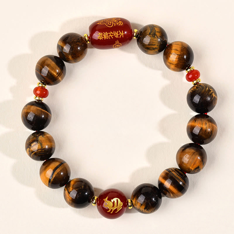 Buddha Stones 12 Chinese Zodiac Natural Tiger Eye Red Agate Protection Bracelet - 12mm(Wrist Circumference 17-18cm) - Rabbit - image 36