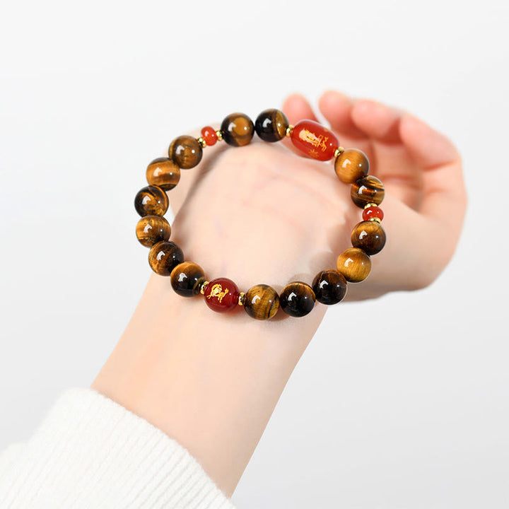 Buddha Stones 12 Chinese Zodiac Natural Tiger Eye Red Agate Protection Bracelet - image 14
