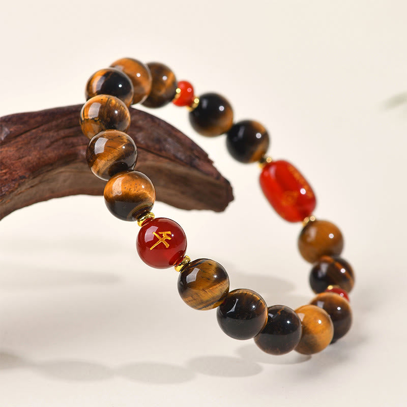 Buddha Stones 12 Chinese Zodiac Natural Tiger Eye Red Agate Protection Bracelet - image 27