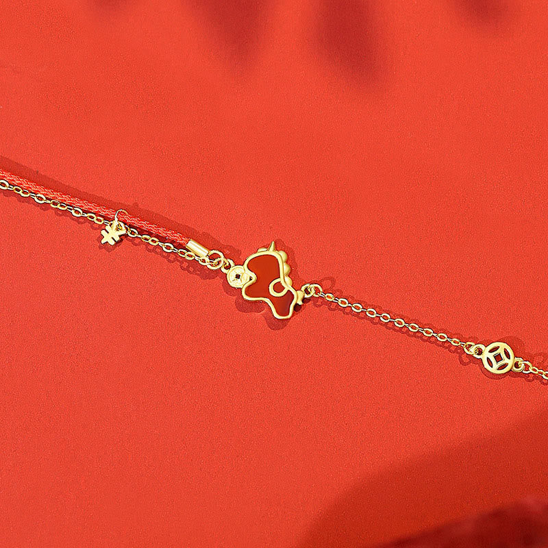 Buddha Stones 925 Sterling Silver Year Of The Horse Red String Red Agate Coin Charm Luck Bracelet - Golden Horse Bracelet - image 7