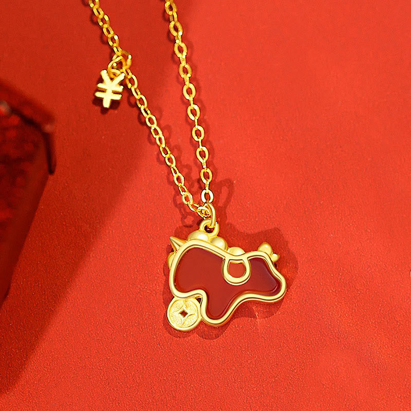 Buddha Stones 925 Sterling Silver Year Of The Horse Coin Charm Red Agate Blessing Necklace Pendant - Golden Horse Necklace - image 5