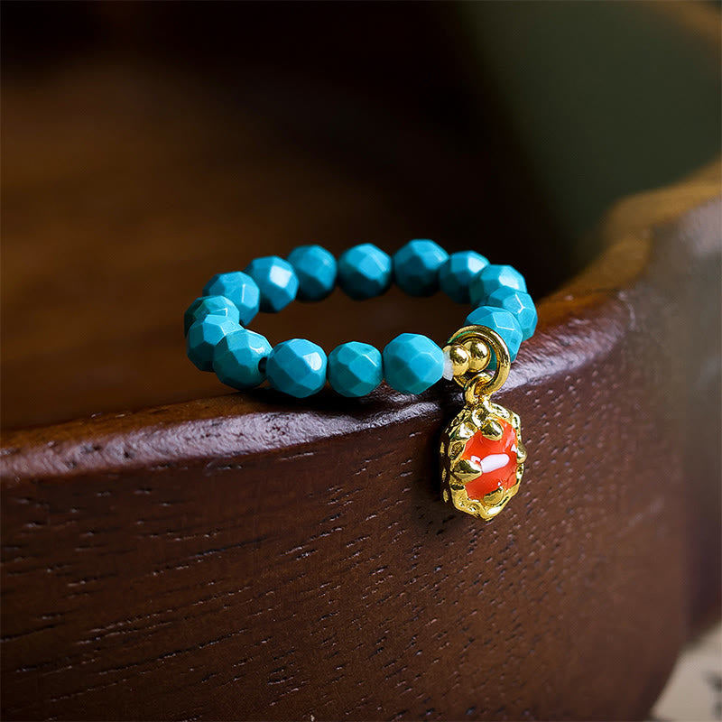 Buddha Stones 4mm Ultra-Fine Turquoise Faceted Bead Design Strength Elastic Ring - Turquoise(Elastic String) - image 0