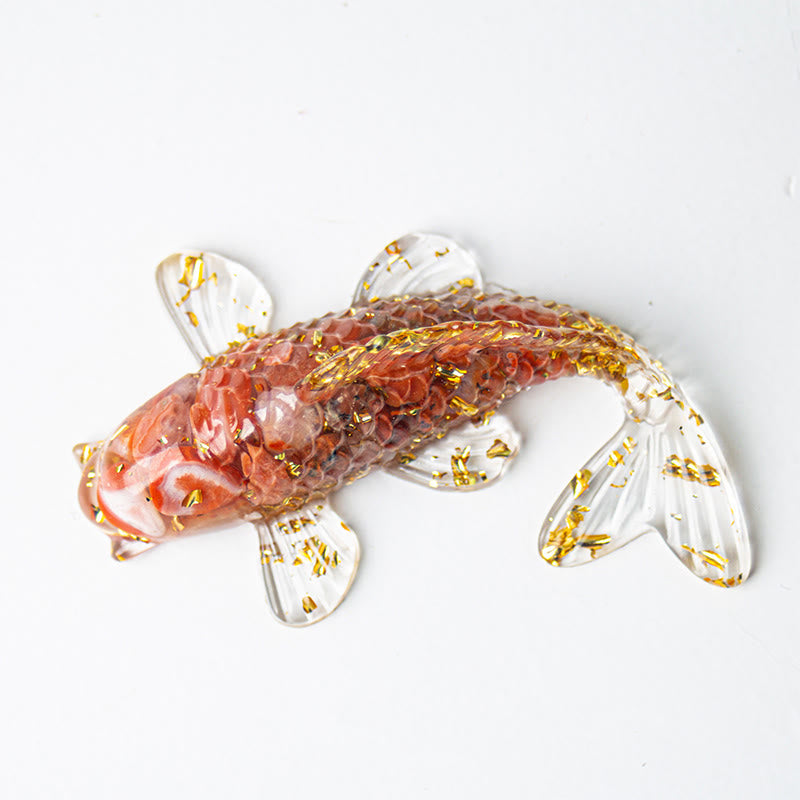Buddha Stones Koi Fish Crystal Chip Epoxy Resin Luck Decoration  - Red Agate (60*40*20mm) - image 24