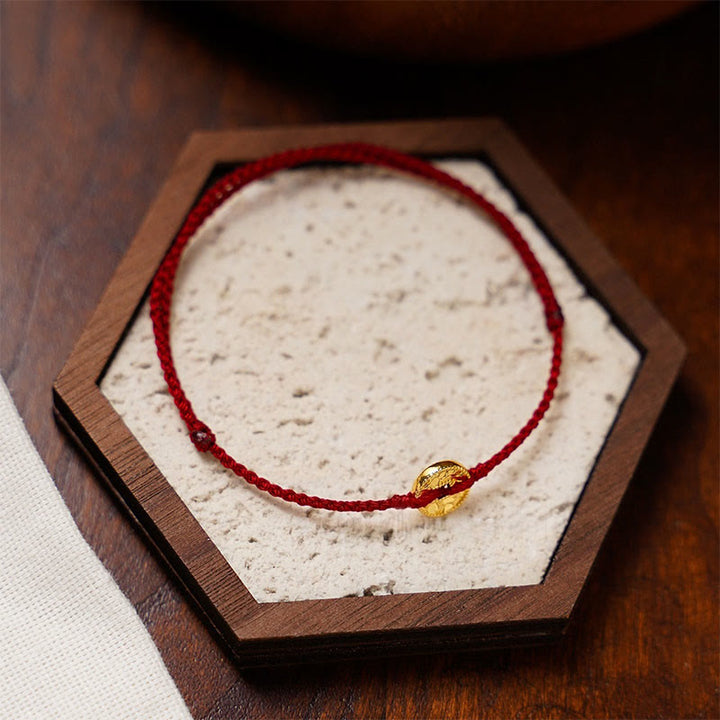 Buddha Stones Handmade Copper Coins Charm Connection Braided String Adjustable Bracelet Anklet - Red Anklet - image 11