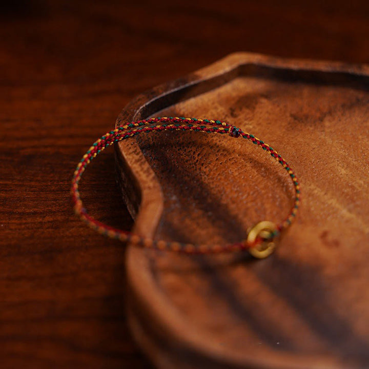 Buddha Stones Handmade Copper Coins Charm Connection Braided String Adjustable Bracelet Anklet - image 5