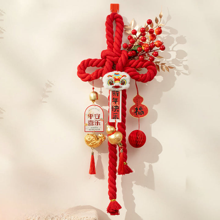 Buddha Stones Year of the Horse Dancing Lion Fu Character Chinese Knotting Fortune Decoration - Dancing Lion Gourd Large Size 23*55 cm - image 16