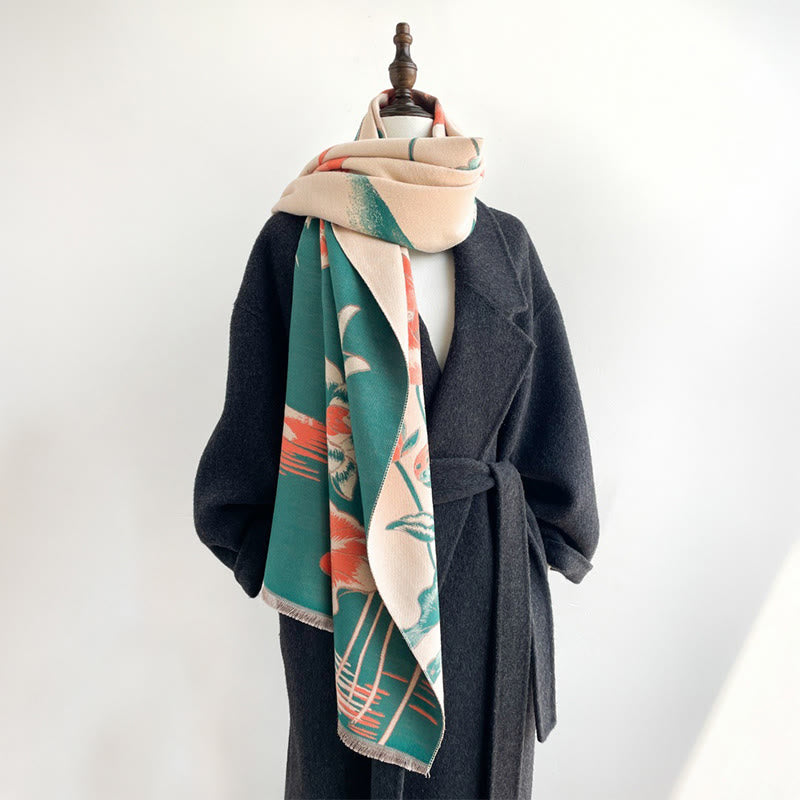 Buddha Stones Fall Lotus Koi Fish Dragonfly Pattern Cozy Scarf Shawl - image 2