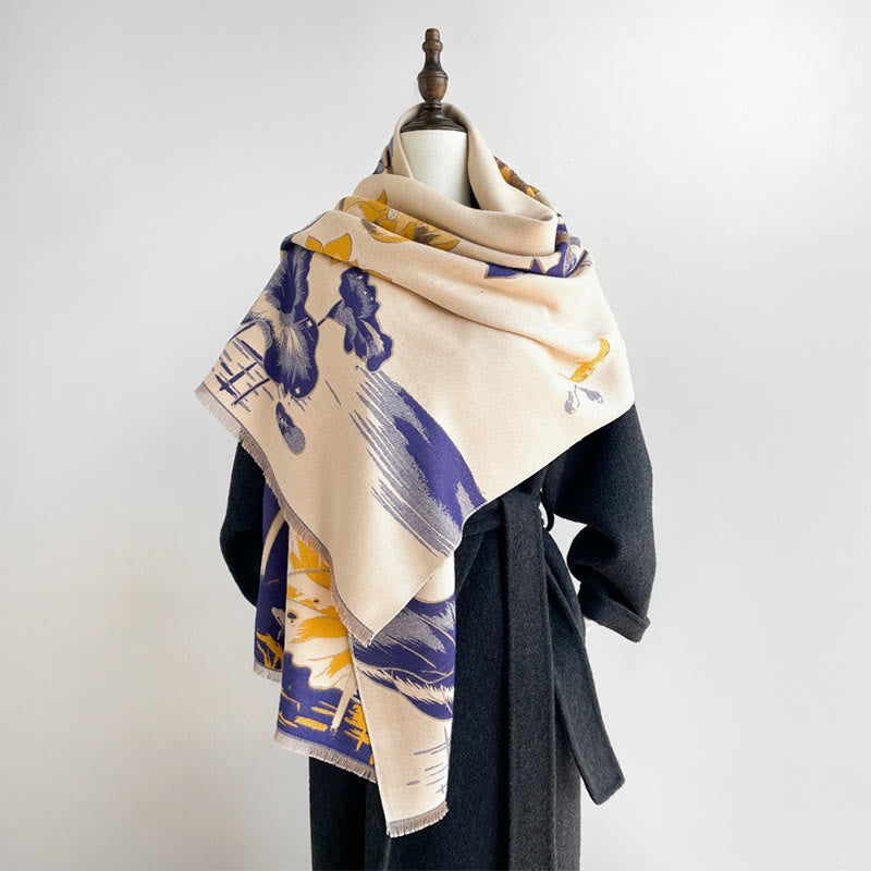 Buddha Stones Fall Lotus Koi Fish Dragonfly Pattern Cozy Scarf Shawl - image 9