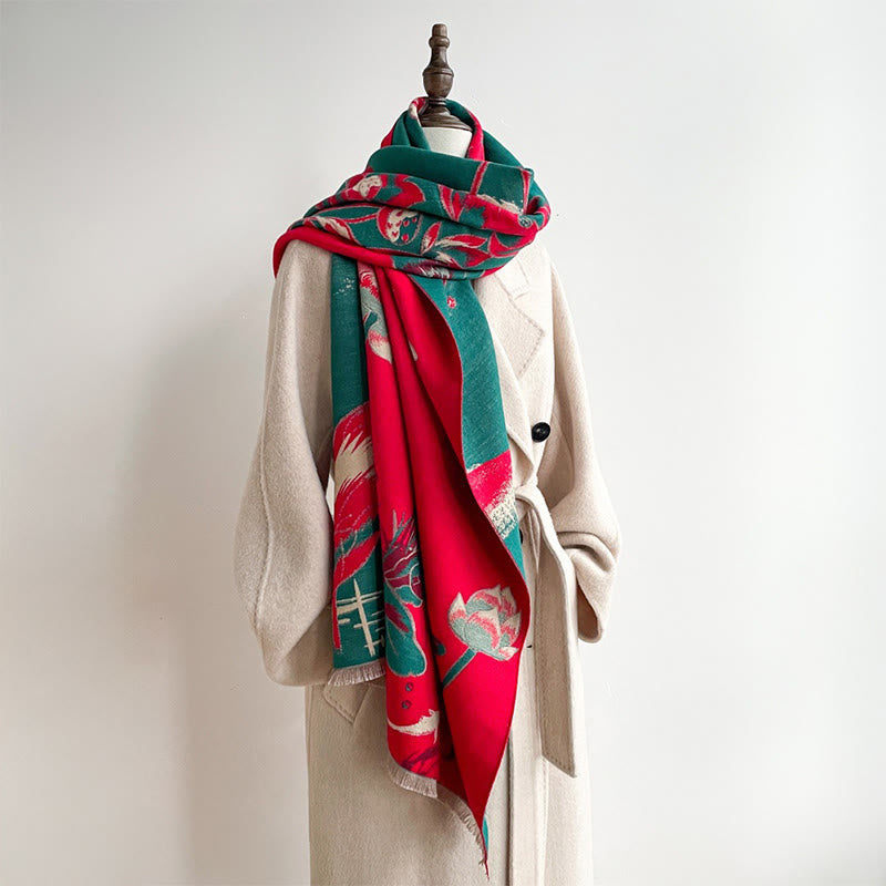 Buddha Stones Fall Lotus Koi Fish Dragonfly Pattern Cozy Scarf Shawl - image 4