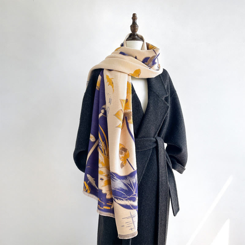 Buddha Stones Fall Lotus Koi Fish Dragonfly Pattern Cozy Scarf Shawl - image 10