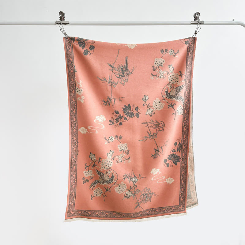 Buddha Stones Winter Birds Bamboo Leaves Vines Pattern Soft Scarf Shawl - image 1