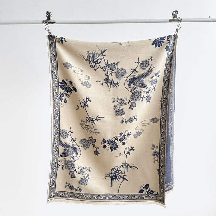 Buddha Stones Winter Birds Bamboo Leaves Vines Pattern Soft Scarf Shawl - image 18
