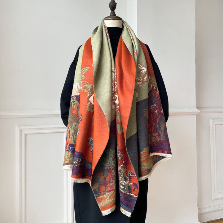 Buddha Stones Fall Flowers Trees Pavilion Pattern Cozy Scarf Shawl - image 7