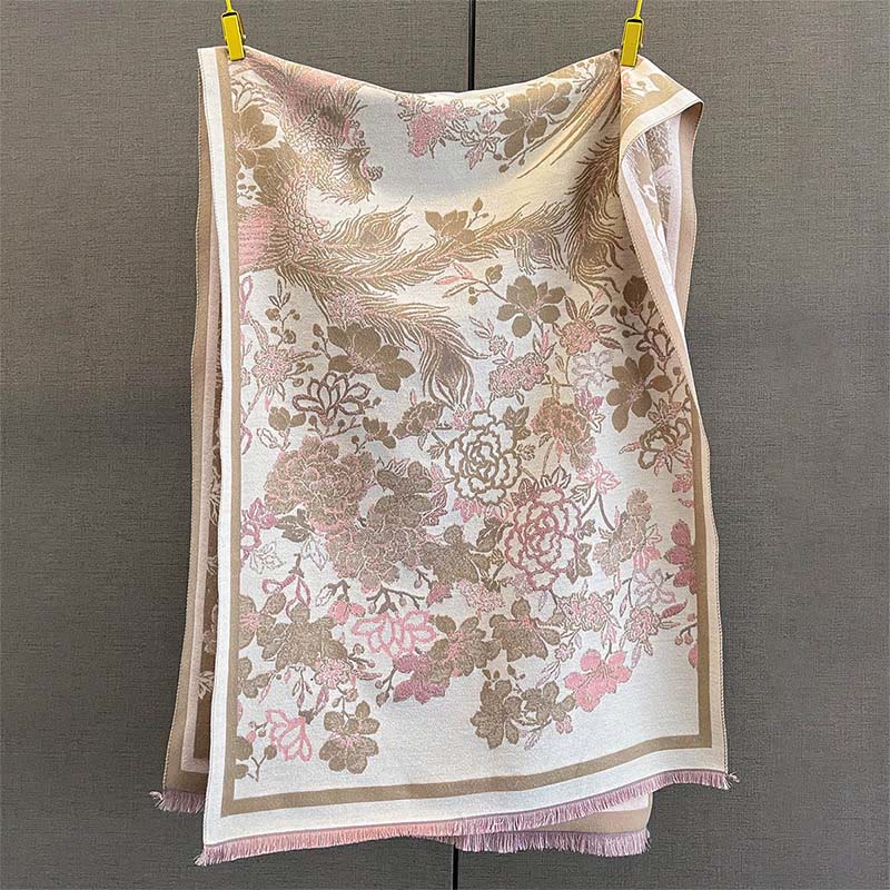 Buddha Stones Fall Phoenix Flowers Pattern Soft Scarf Shawl - DarkKhaki - 185*65cm - image 4