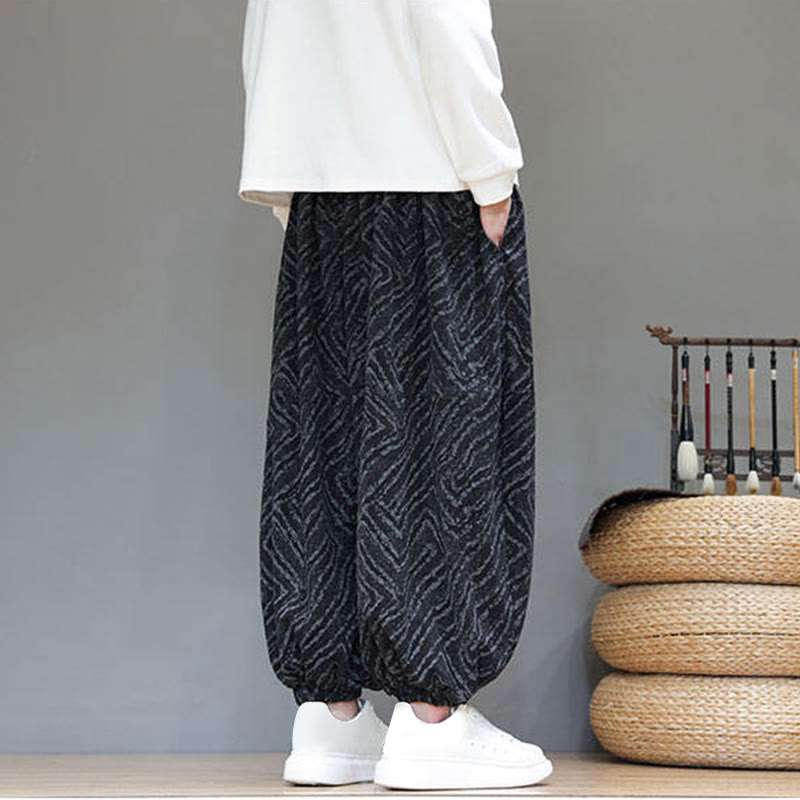 Buddha Stones Fall Texture Drawstring Design Corduroy Cotton Linen Men's Harem Pants With Pockets - image 14
