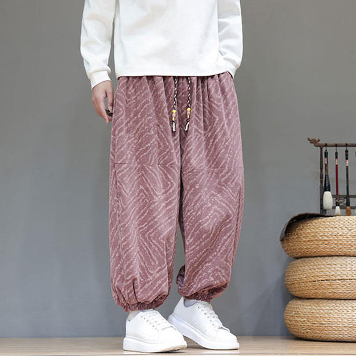 Buddha Stones Fall Texture Drawstring Design Corduroy Cotton Linen Men's Harem Pants With Pockets - image 22