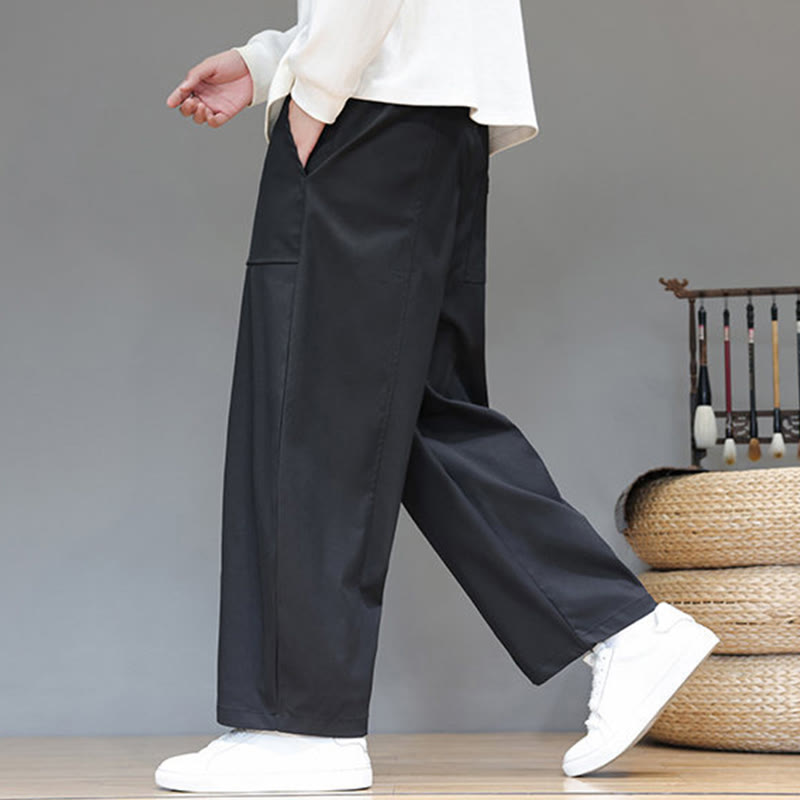 Buddha Stones Fall Pure Color Cotton Men's Cropped Harem Pants With Pockets - image 24