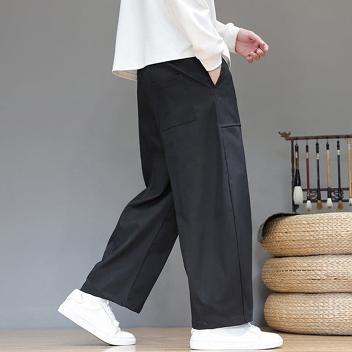 Buddha Stones Fall Pure Color Cotton Men's Cropped Harem Pants With Pockets - image 28