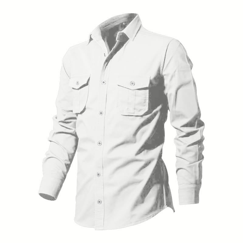 Buddha Stones Solid Color Men's Stand Collar Long Sleeve Shirt With Pockets - image 7