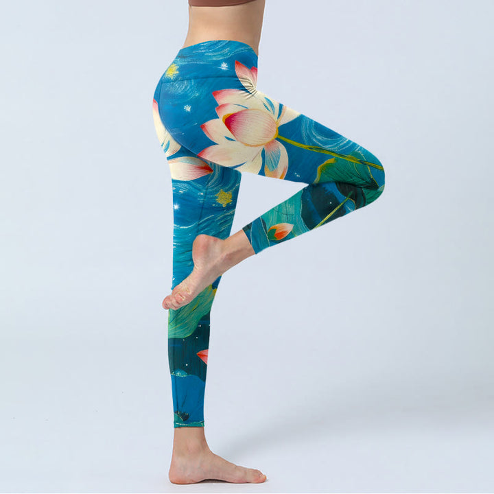 Buddha Stones Lotus Flowers Starry Sky Pattern Print Gym Leggings Women's Yoga Pants - image 4