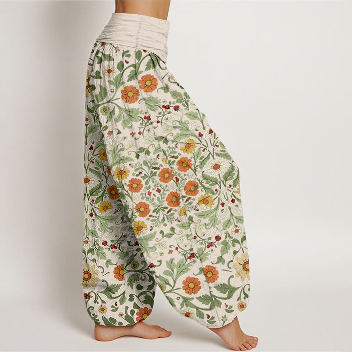 Buddha Stones Pure Cotton Colorful Flowers Vines Women's Elastic Waist Harem Pants - image 7