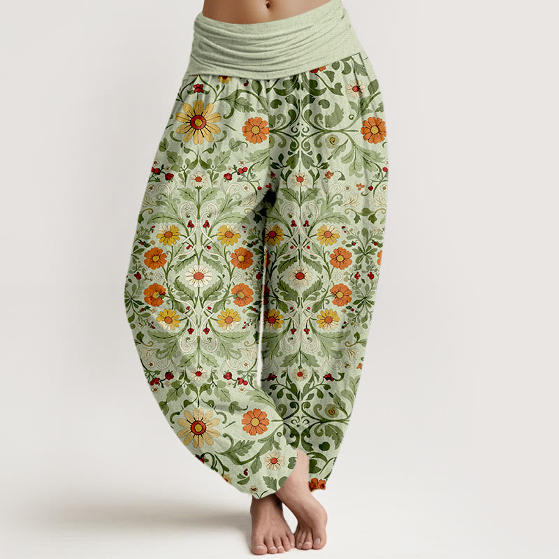 Buddha Stones Pure Cotton Colorful Flowers Vines Women's Elastic Waist Harem Pants - PaleGreen - US16，UK/AU20，EU48 (3XL) - image 8