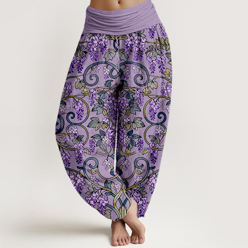 Buddha Stones Pure Cotton Retro Gorgeous Wisteria Women's Elastic Waist Harem Pants - MediumPurple - US16，UK/AU20，EU48 (3XL) - image 5