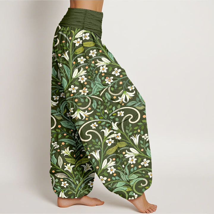 Buddha Stones Pure Cotton Elegant Lily Petal Leaf Pattern Women's Elastic Waist Harem Pants - image 7