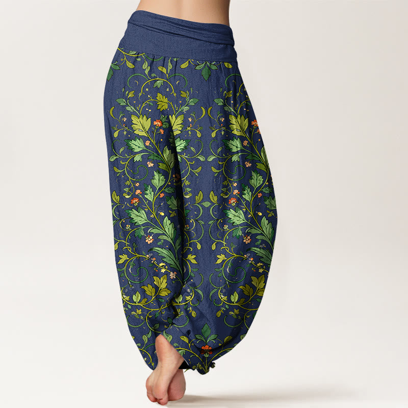 Buddha Stones Pure Cotton Classical Symmetrical Plant Leaf Pattern Women's Elastic Waist Harem Pants - image 1