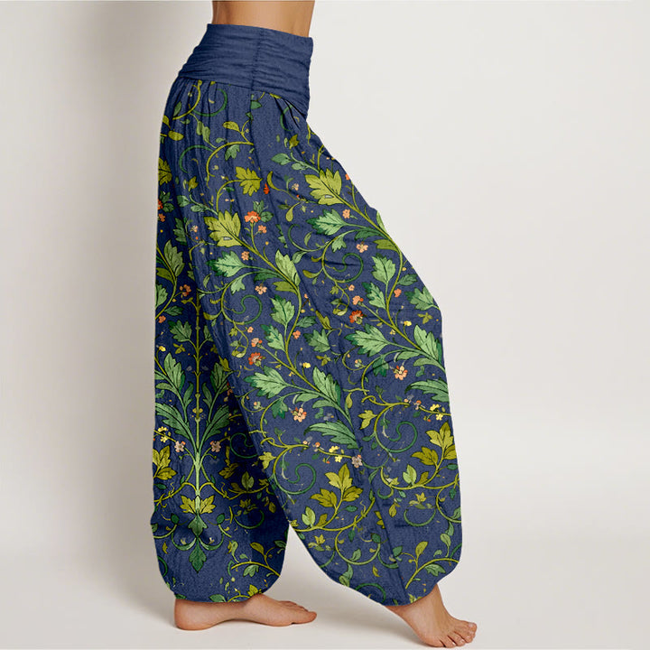 Buddha Stones Pure Cotton Classical Symmetrical Plant Leaf Pattern Women's Elastic Waist Harem Pants - image 2