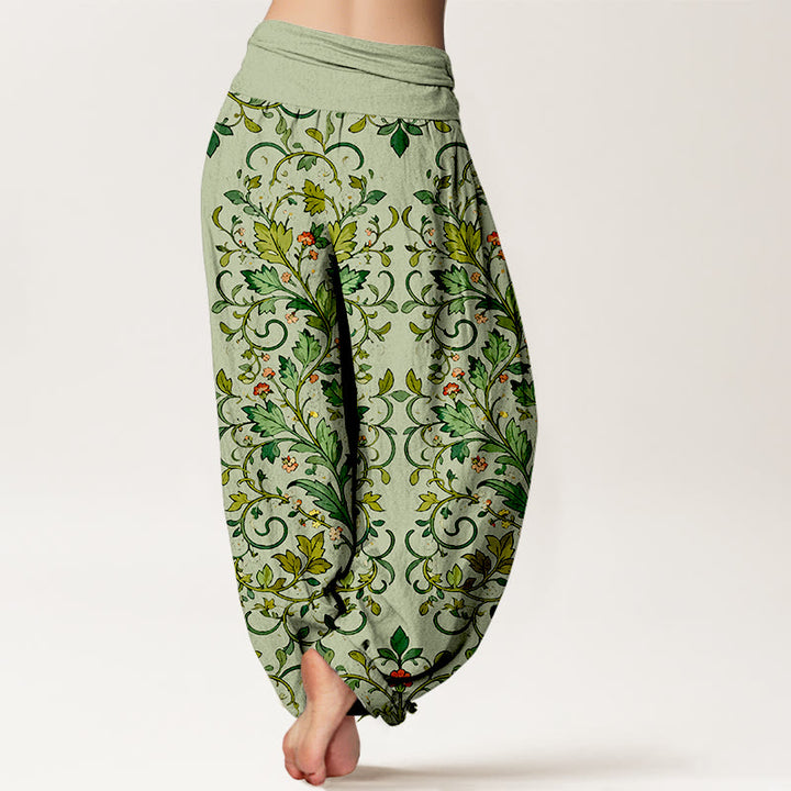 Buddha Stones Pure Cotton Classical Symmetrical Plant Leaf Pattern Women's Elastic Waist Harem Pants - image 6