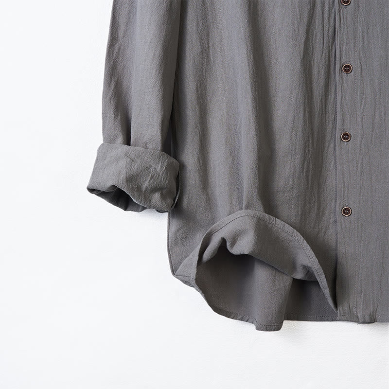 Buddha Stones Solid Color Long Sleeve Hooded Drawstring Buttons Men's Shirt - image 12