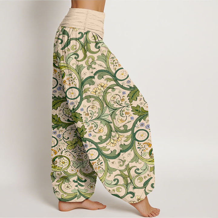 Buddha Stones Pure Cotton Layered Leaves Vines Flowers Pattern Women's Elastic Waist Harem Pants - image 10