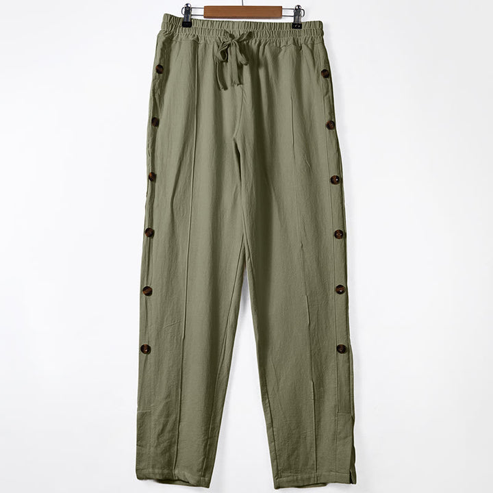Buddha Stones Solid Color Side Buttons Men's Cotton Pants With Pockets - DarkSeaGreen - US/UK/AU46，EU56 (3XL) - image 7