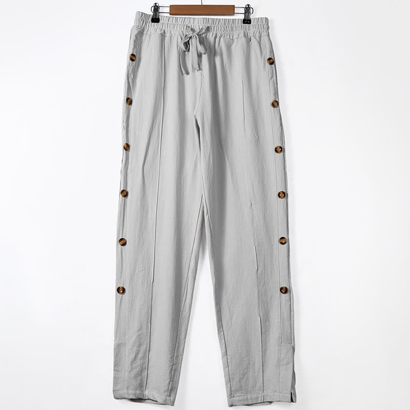 Buddha Stones Solid Color Side Buttons Men's Cotton Pants With Pockets - LightGrey - US/UK/AU46，EU56 (3XL) - image 8