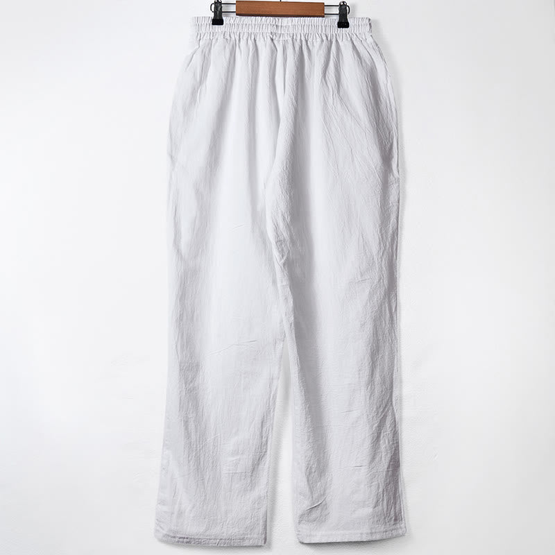 Buddha Stones Solid Color Buttons Drawstring Men's Cotton Pants With Pockets - image 10