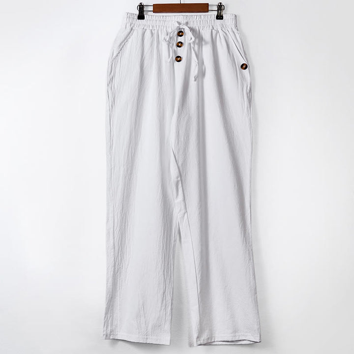 Buddha Stones Solid Color Buttons Drawstring Men's Cotton Pants With Pockets - White - US/UK/AU46，EU56 (3XL) - image 7