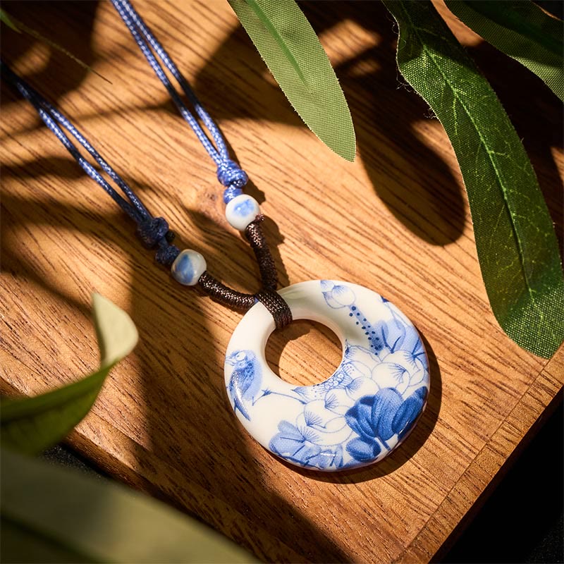 Buddha Stones Ethnic Peony Peach Blossoms Lotus Symbol Ceramics Necklace Enlightenment Pendant - Lotus - image 0