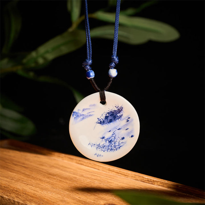 Buddha Stones Ethnic Peony Peach Blossoms Lotus Symbol Ceramics Necklace Enlightenment Pendant - image 19