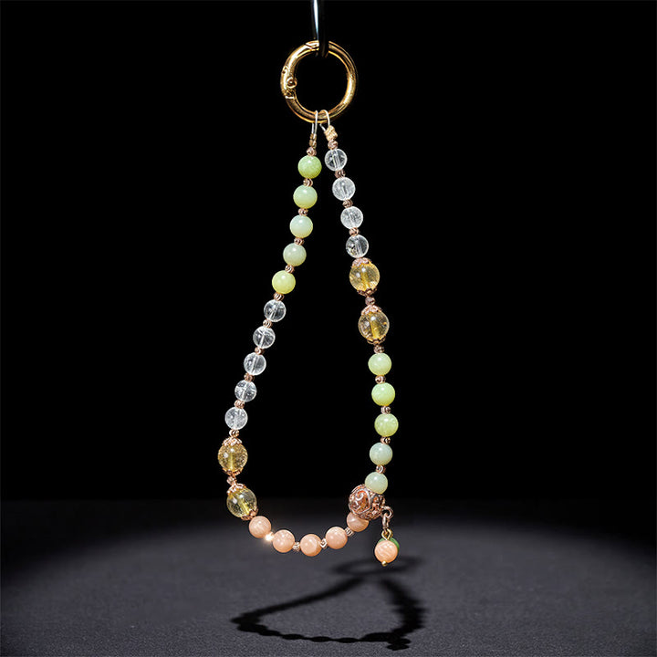 Buddha Stones Cyan Jade White Crystal Harmony Beads Key Chain Phone Hanging Decoration - image 3