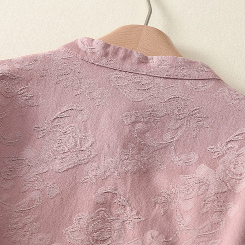 Buddha Stones Jacquard Diagonal Placket Long Sleeve Women's Cotton Linen Buttons Shirt - image 14
