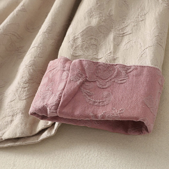 Buddha Stones Jacquard Diagonal Placket Long Sleeve Women's Cotton Linen Buttons Shirt - image 4