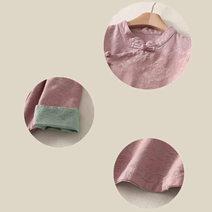Buddha Stones Jacquard Diagonal Placket Long Sleeve Women's Cotton Linen Buttons Shirt - image 19